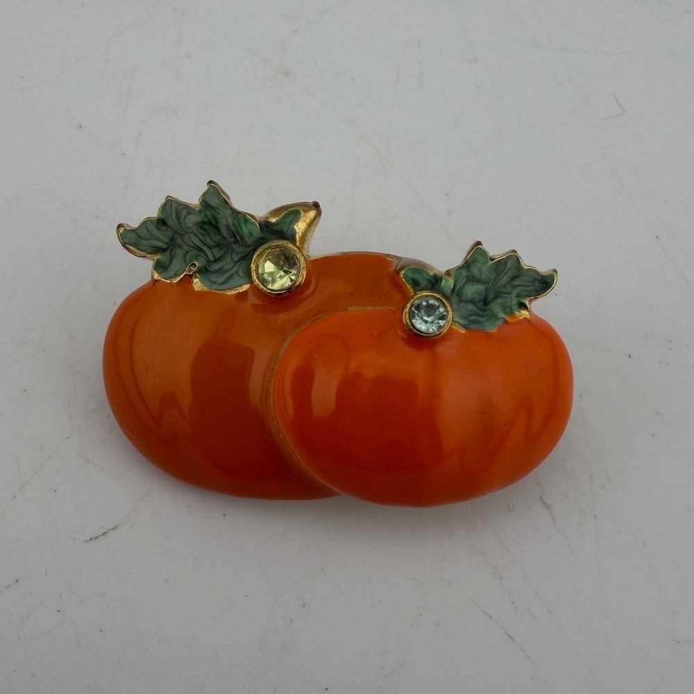 Orange Enamel Double Pumpkin Fall Harvest Brooch Pin